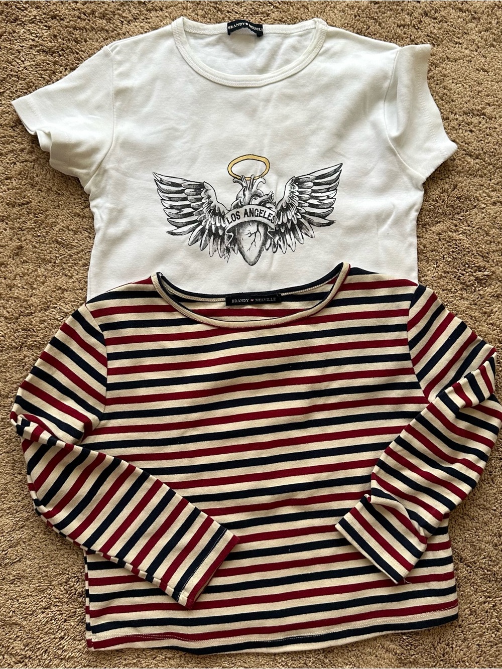 Brandy Melville Top Bundle quarter length sleeve striped tee and a white baby T